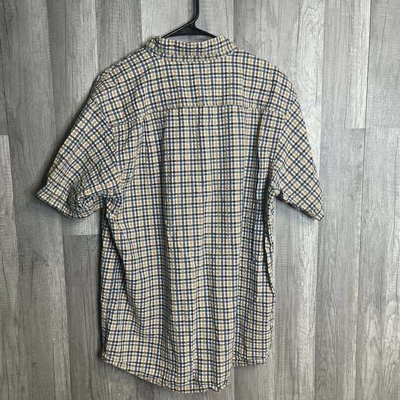 RED HEAD Men's Button Shirt Large Blue/Tan Check Short Sleeve Casual - Picture 6 of 8